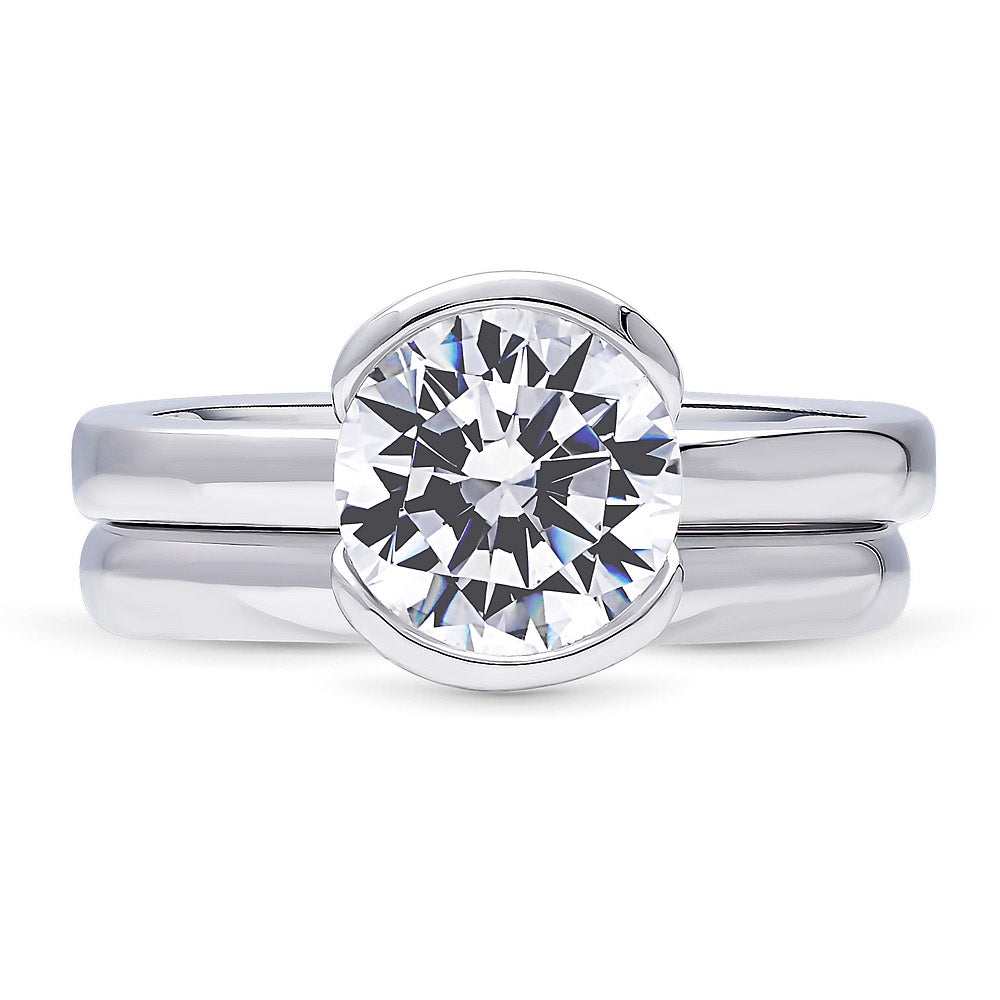 Solitaire 2ct Bezel CZ Ring Set in Sterling Silver, 1 of 7