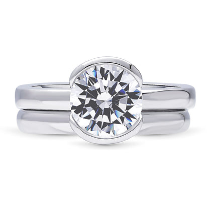 Solitaire 2ct Bezel CZ Ring Set in Sterling Silver