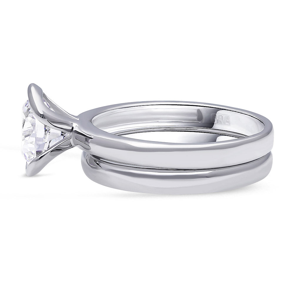 Solitaire 2ct Bezel CZ Ring Set in Sterling Silver