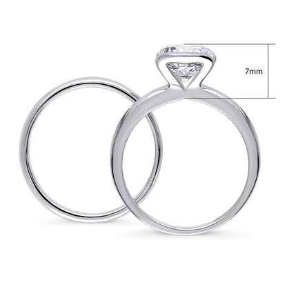 Solitaire 2ct Bezel CZ Ring Set in Sterling Silver