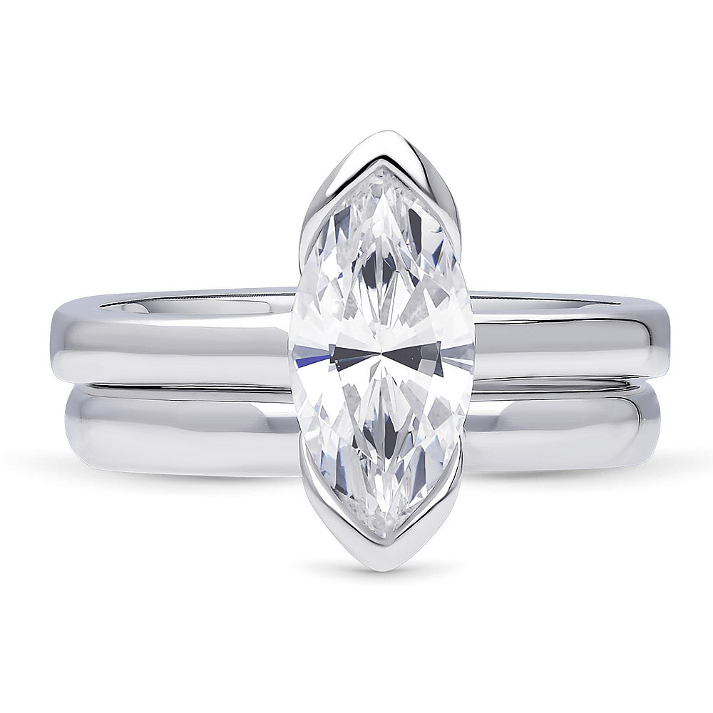 Solitaire 1.6ct Bezel Marquise CZ Ring Set in Sterling Silver, 1 of 10
