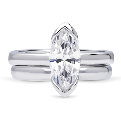 Solitaire 1.6ct Bezel Marquise CZ Ring Set in Sterling Silver