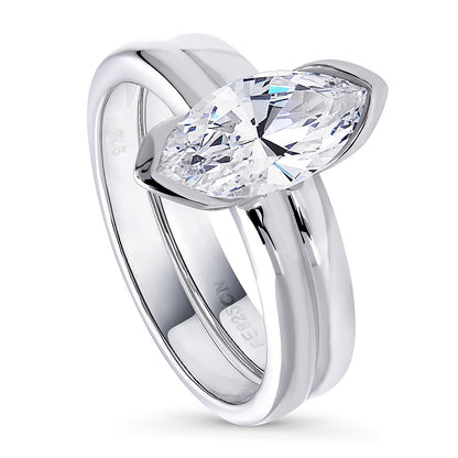 Solitaire 1.6ct Bezel Marquise CZ Ring Set in Sterling Silver