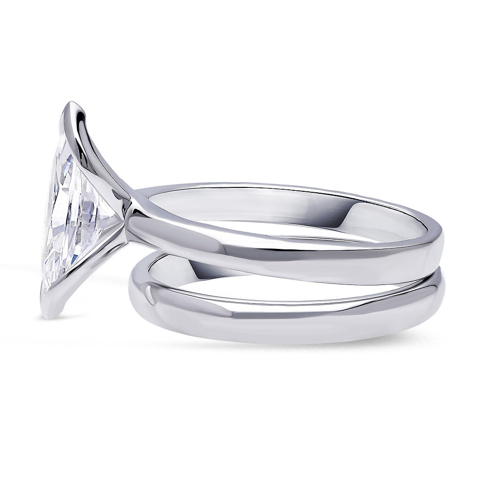 Angle view of Solitaire 1.6ct Bezel Marquise CZ Ring Set in Sterling Silver, 5 of 10