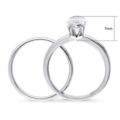 Solitaire 1.6ct Bezel Marquise CZ Ring Set in Sterling Silver