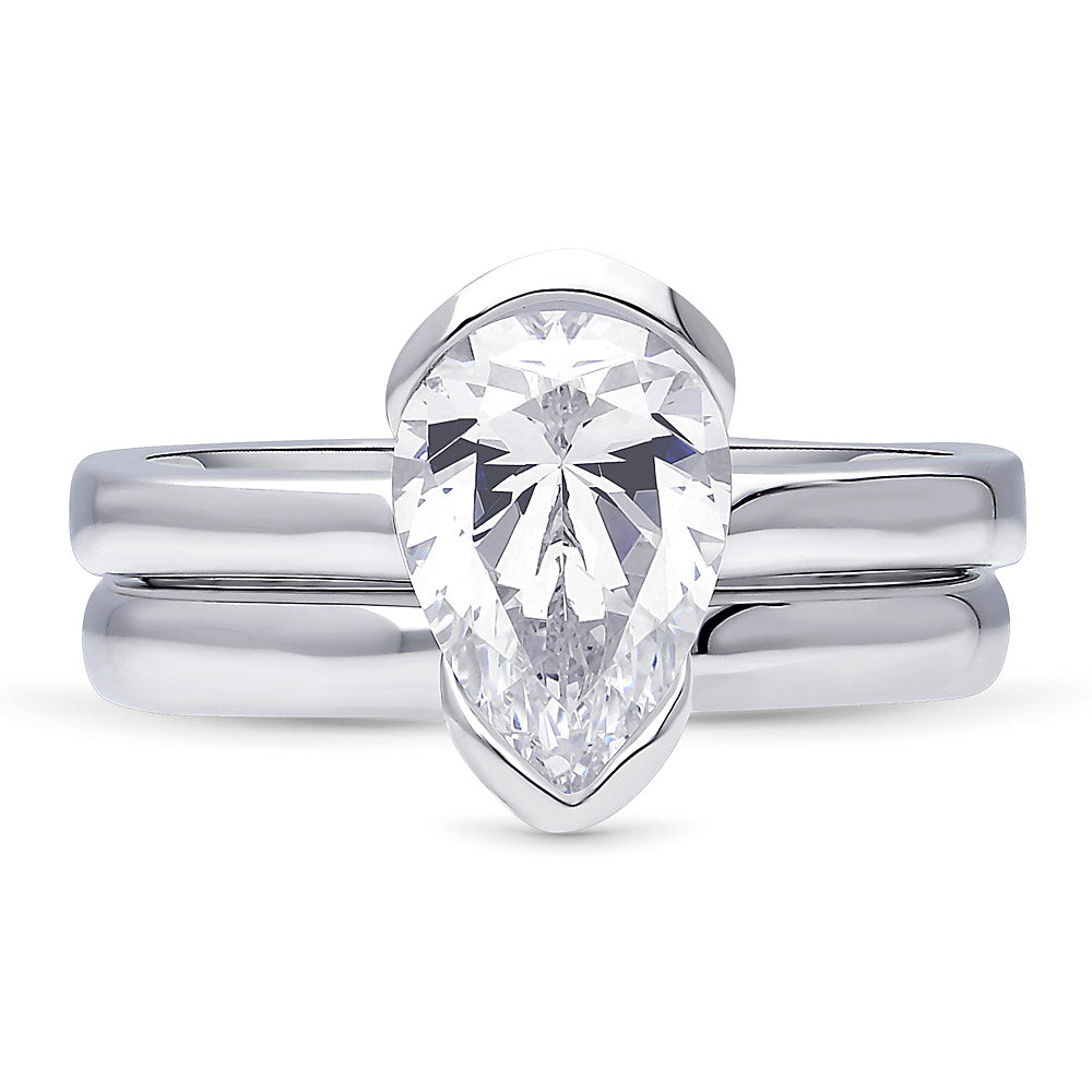 Solitaire 1.8ct Bezel Pear CZ Ring Set in Sterling Silver, 1 of 10