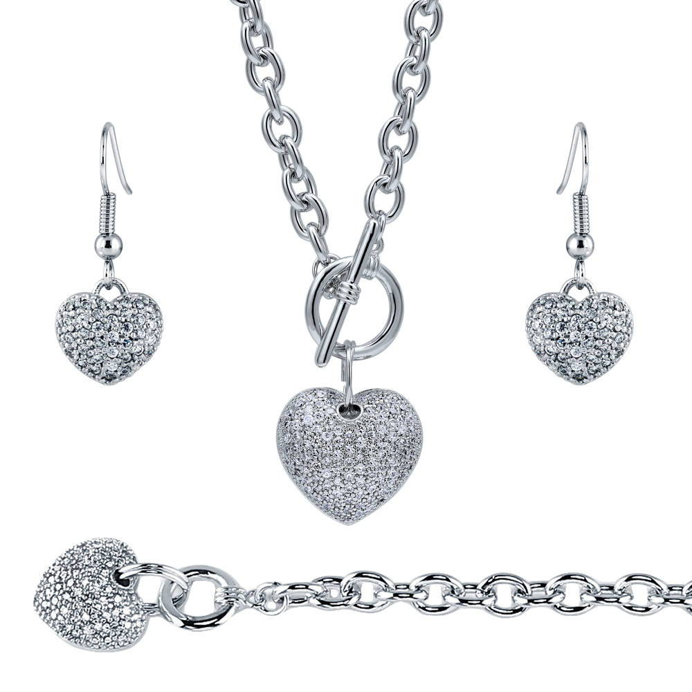 ★ROSEMONT★ Silver Heart Earrings Necklace Set RC24B14E SET Silver Necklace Earrings Set, Heart Earrings, Heart Jewelry