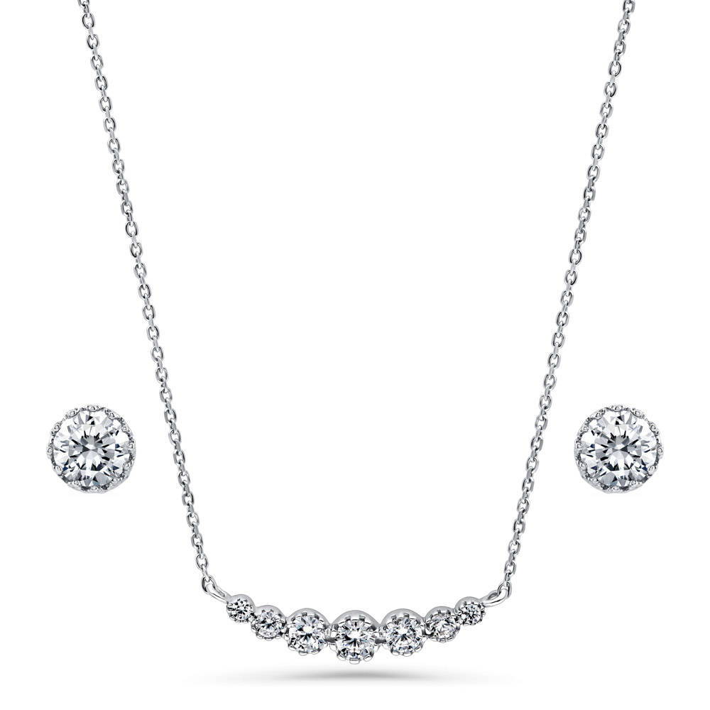 Solitaire Bubble Cartilage Bar 1.6ct CZ Set in Sterling Silver, Rhodium Plated