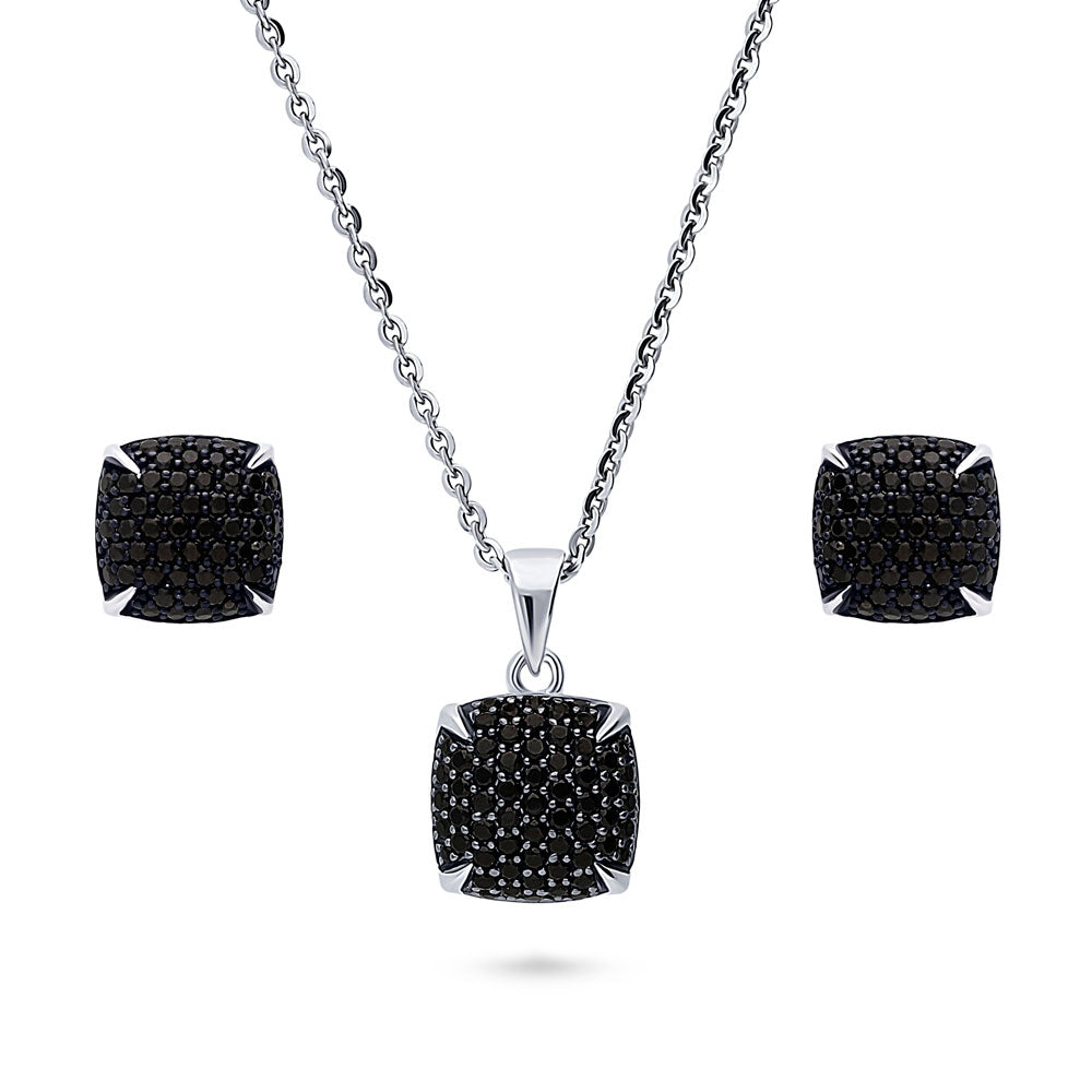 Square CZ Necklace and Earrings in Sterling Silver