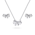 Bow Tie Ribbon CZ Set in Sterling Silver, Style 2