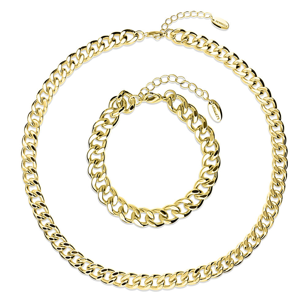 Curb Necklace and Chain Bracelet, 2-Piece