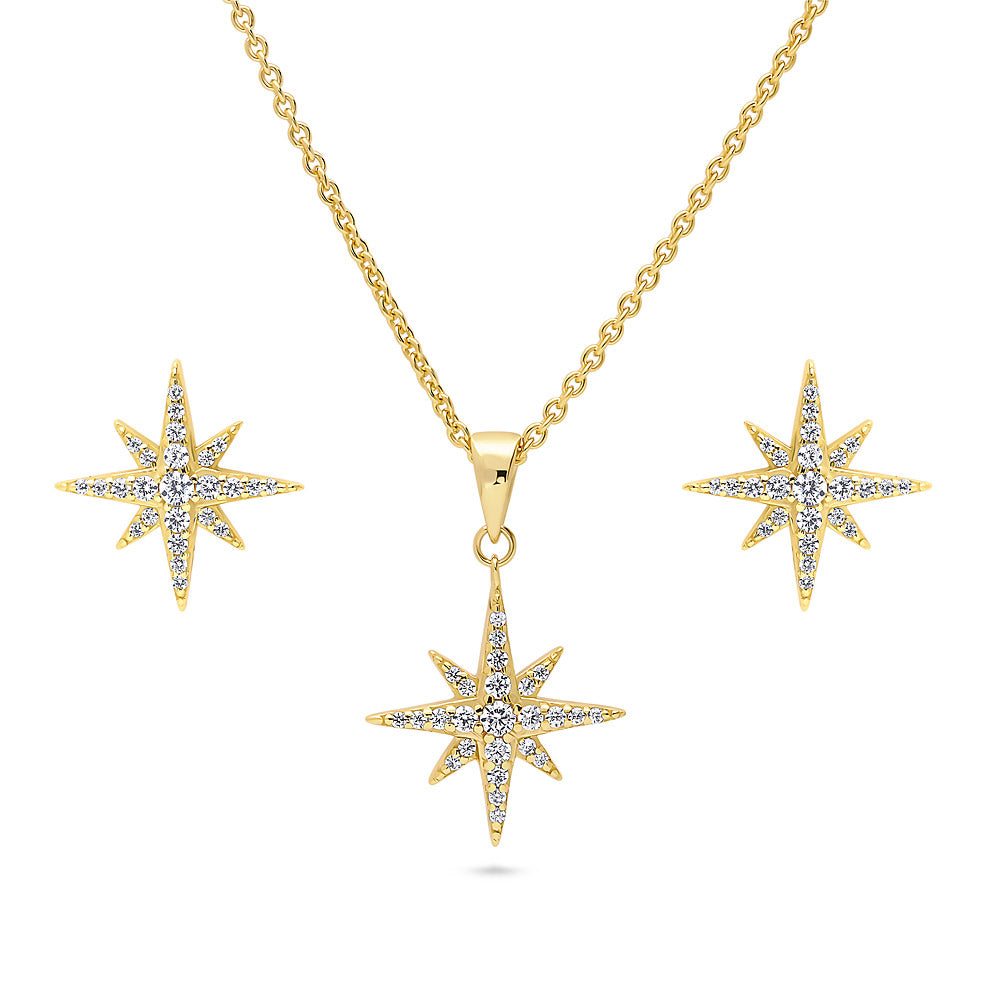 North Star CZ Necklace and Earrings in Sterling Silver