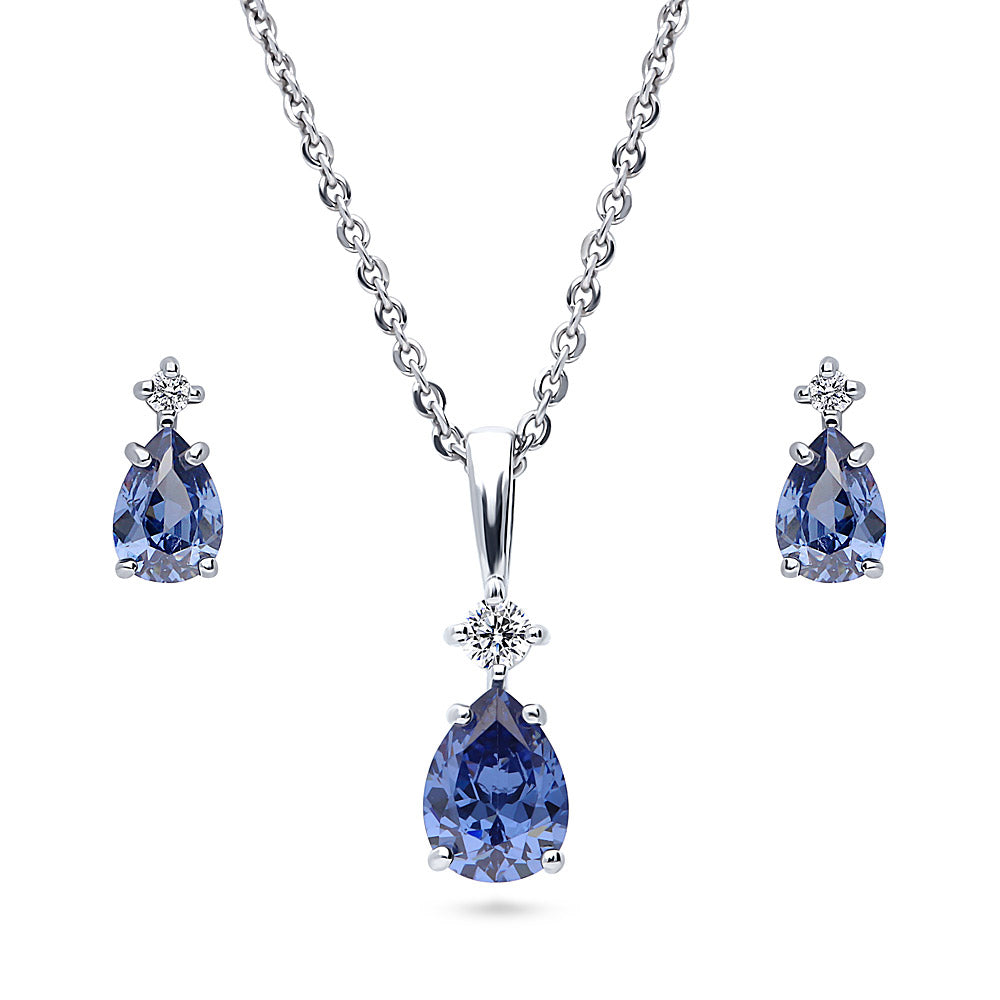 Solitaire 2-Stone 1ct Pear CZ Set in Sterling Silver