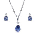 Solitaire 2-Stone 1ct Pear CZ Set in Sterling Silver, Tanzanite Color