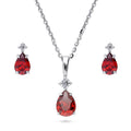 Solitaire 2-Stone 1ct Pear CZ Set in Sterling Silver, Garnet Color