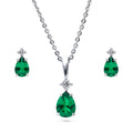 Solitaire 2-Stone 1ct Pear CZ Set in Sterling Silver, Green Color