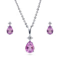 Solitaire 2-Stone 1ct Pear CZ Set in Sterling Silver, Purple Color