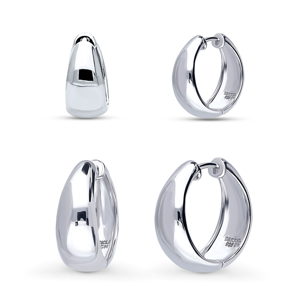 Dome Small Hoop Earrings Set in Sterling Silver 0.6-1"