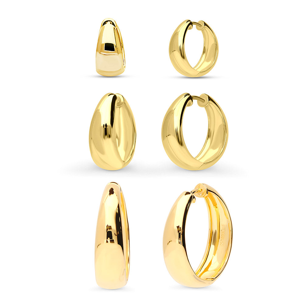 Dome Small Hoop Earrings Set in Sterling Silver 0.6-1 inch, 3-Pairs, Gold Flashed