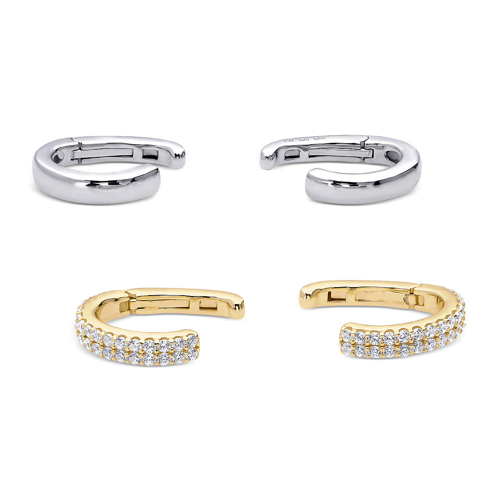 CZ Ear Cuff Cartilage Earrings in Sterling Silver, 2 Pairs, Style 3