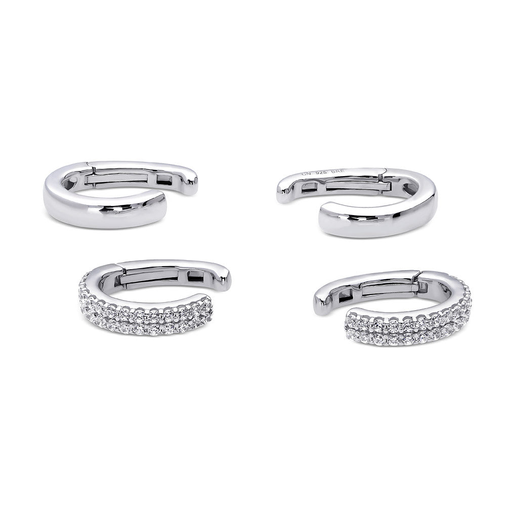 CZ Ear Cuff Cartilage Earrings in Sterling Silver, 2 Pairs, Style 5