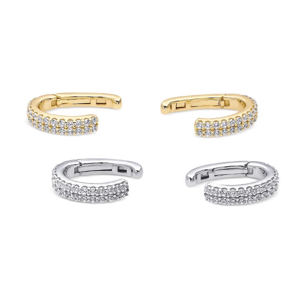 CZ Ear Cuff Cartilage Earrings in Sterling Silver, 2 Pairs
