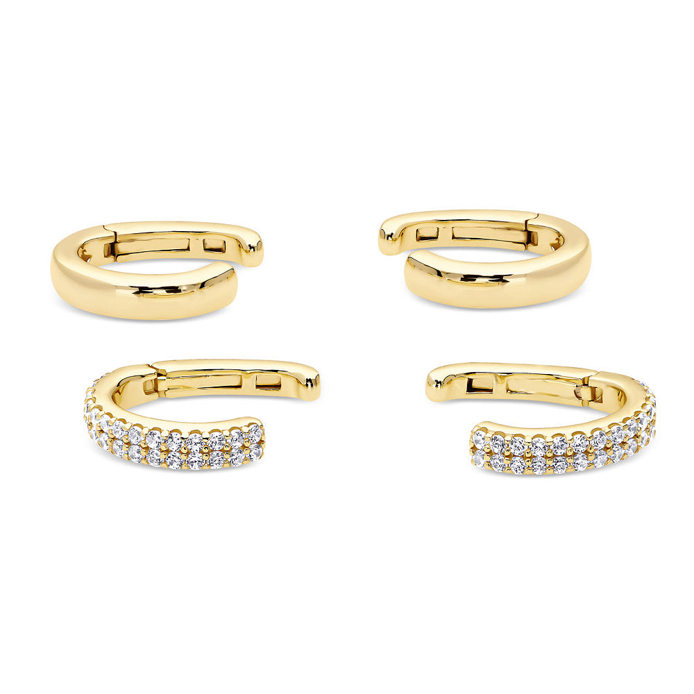 CZ Ear Cuff Cartilage Earrings in Sterling Silver, 2 Pairs, Style 6