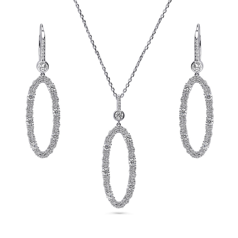 Open Oval Cluster CZ Set in Sterling Silver