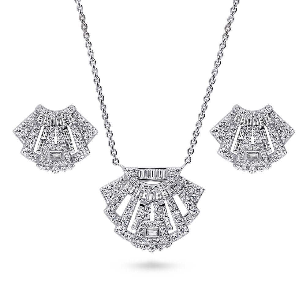 Art Deco CZ Necklace and Earrings in Sterling Silver