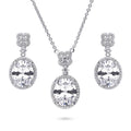 Halo Clover Oval CZ Set in Sterling Silver, Clear Color