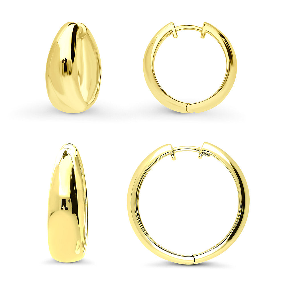 Dome Small Hoop Earrings in Sterling Silver 0.8-1 inch, 2 Pairs, Yellow Gold Flashed