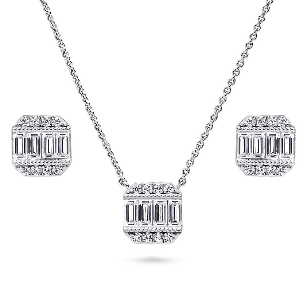 Art Deco CZ Necklace and Earrings in Sterling Silver