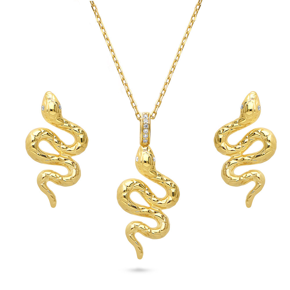 Snake CZ Necklace and Earrings in Sterling Silver