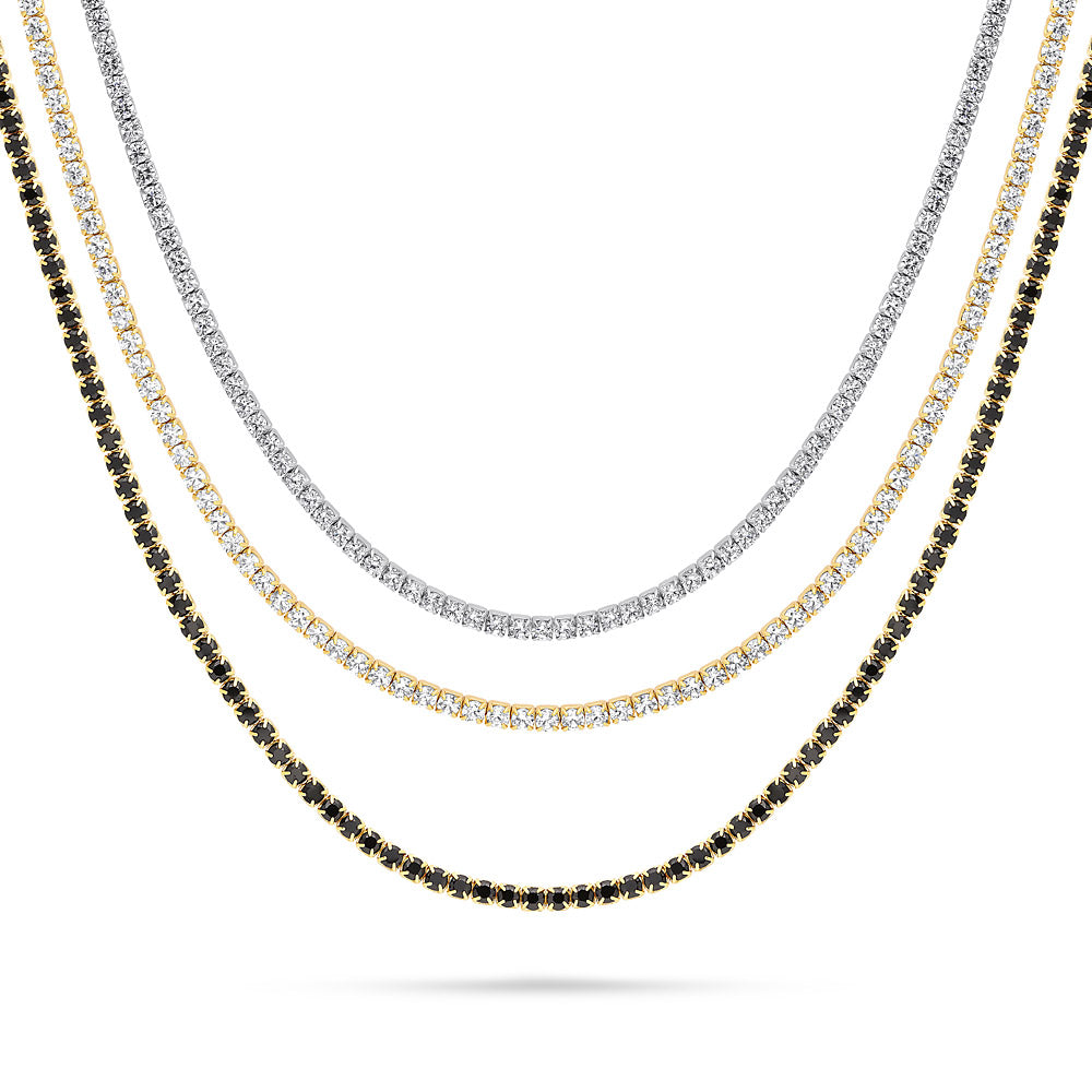 CZ Tennis Choker Necklace Set in Sterling Silver, 3-Piece Style 1