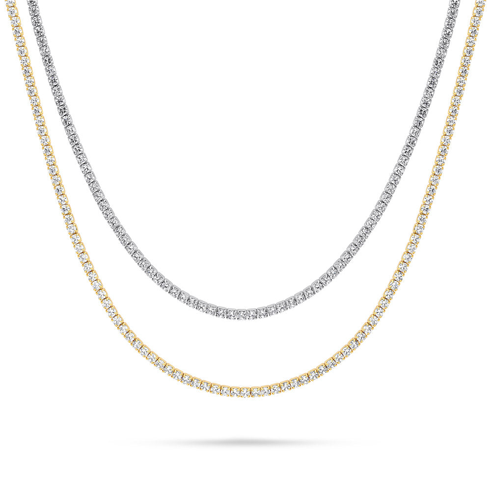 CZ Layered Tennis Choker Set in Gold Flashed Sterling Silver, 2-Piece, Style 1