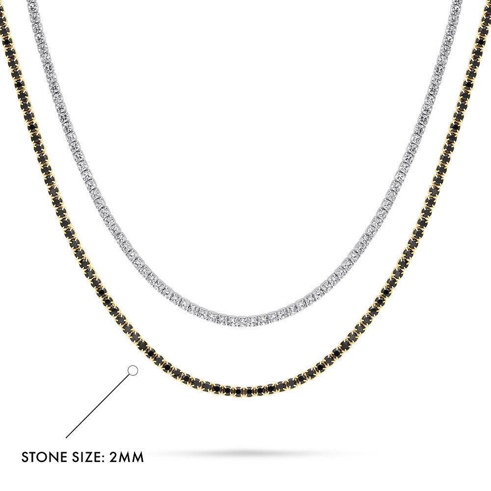 Front view of CZ Tennis Choker Necklace Set in Sterling Silver, 2-Piece Style 2