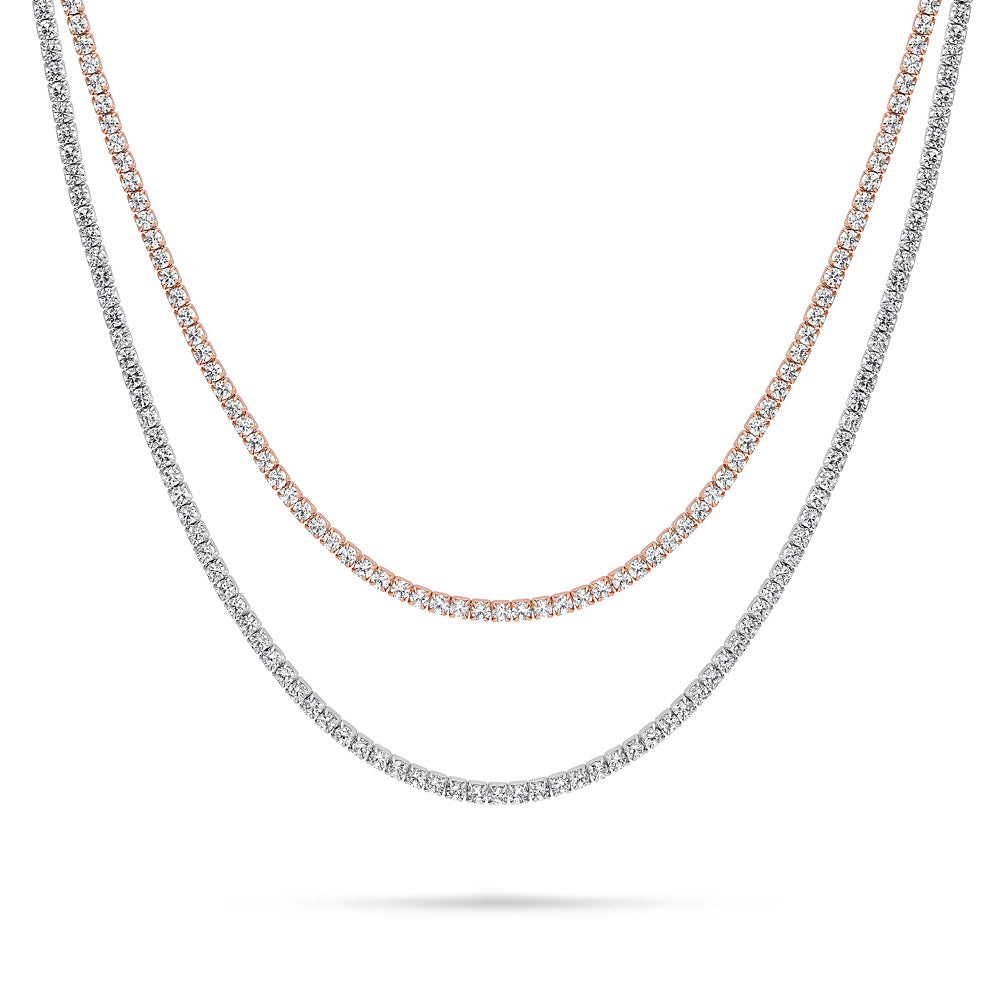 CZ Layered Tennis Choker Set in Gold Flashed Sterling Silver, 2-Piece, Style 3