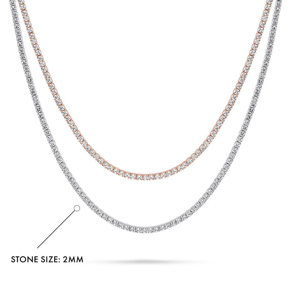 Front view of CZ Layered Tennis Choker Set in Gold Flashed Sterling Silver, 2-Piece, Style 3