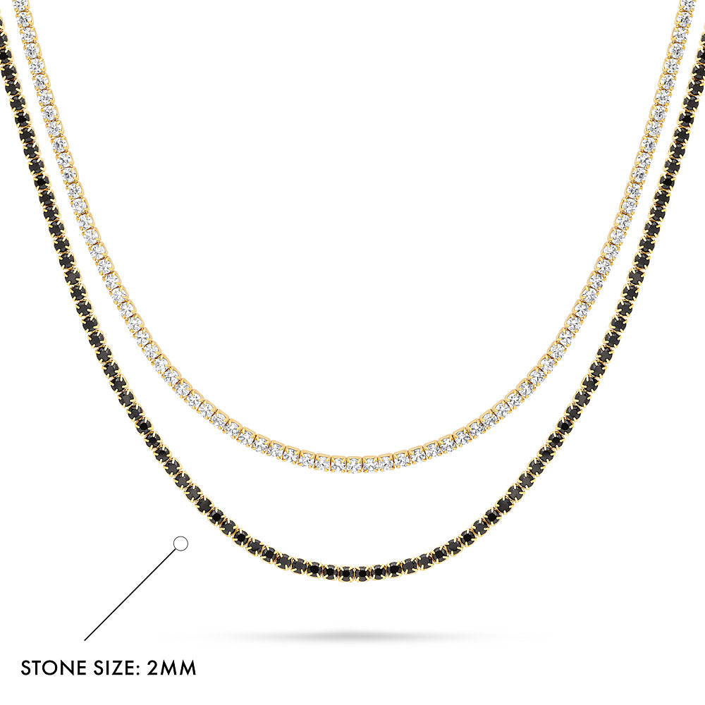 Front view of CZ Layered Tennis Choker Set in Gold Flashed Sterling Silver, 2-Piece, Style 4