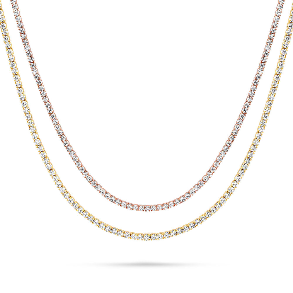 CZ Layered Tennis Choker Set in Gold Flashed Sterling Silver, 2-Piece, Style 5