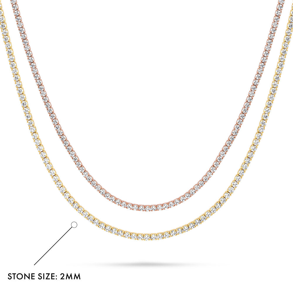 Front view of CZ Layered Tennis Choker Set in Gold Flashed Sterling Silver, 2-Piece, Style 5