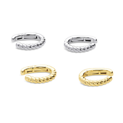 Cable Ear Cuff Cartilage Earrings in Sterling Silver, 2 Pairs