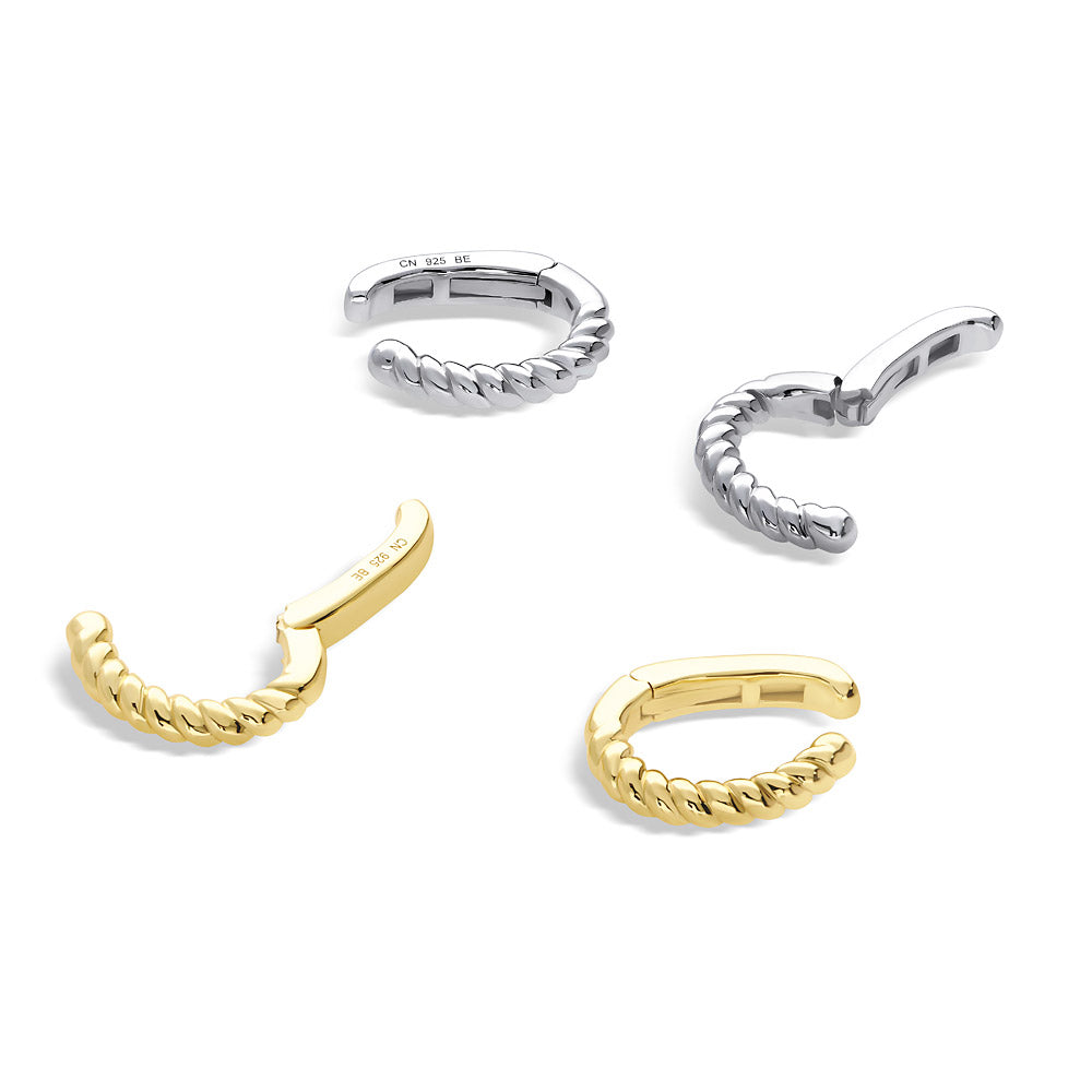 Front view of Cable Ear Cuff Cartilage Earrings in Sterling Silver, 2 Pairs, 4 of 11