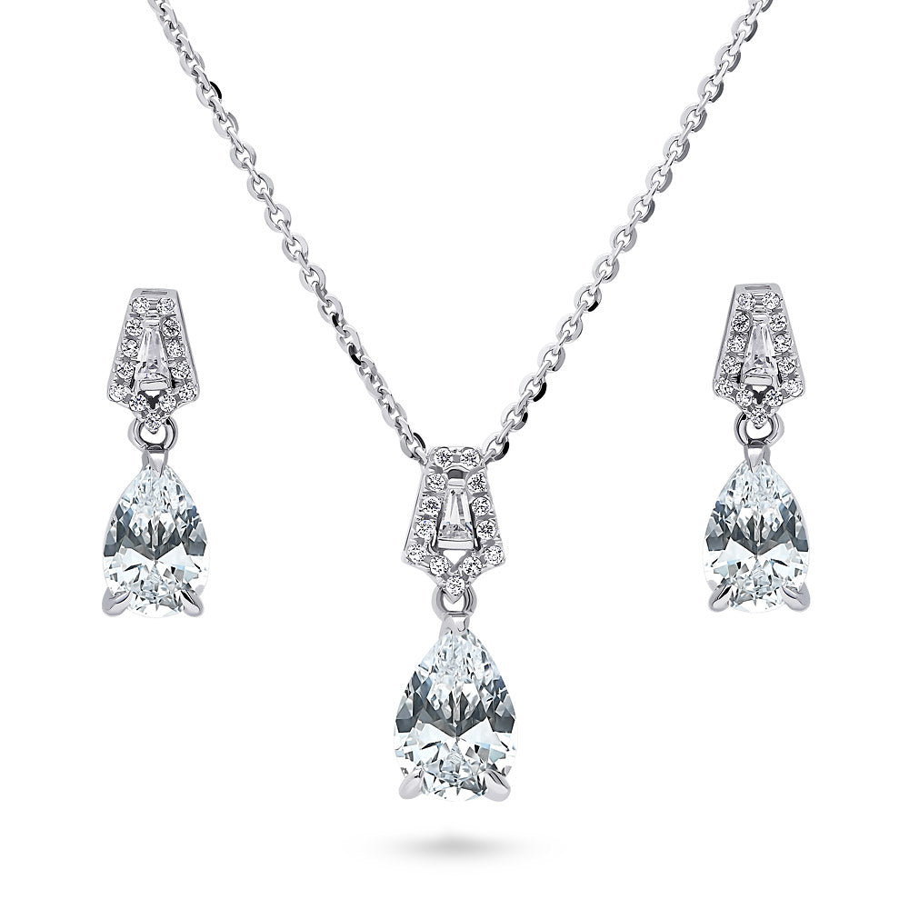 Art Deco CZ Necklace and Earrings in Sterling Silver