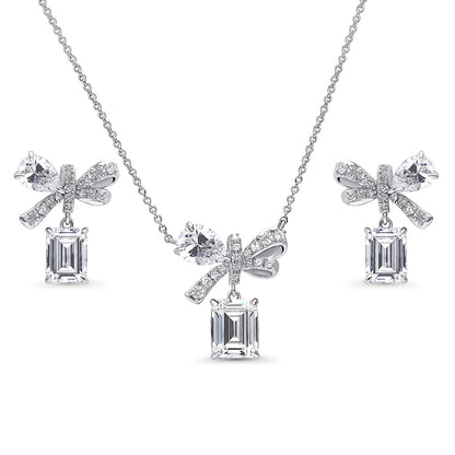 Bow Tie Ribbon CZ Set in Sterling Silver