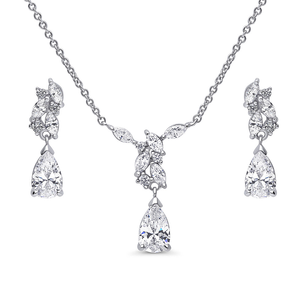 Cluster Teardrop Navette CZ Set in Sterling Silver