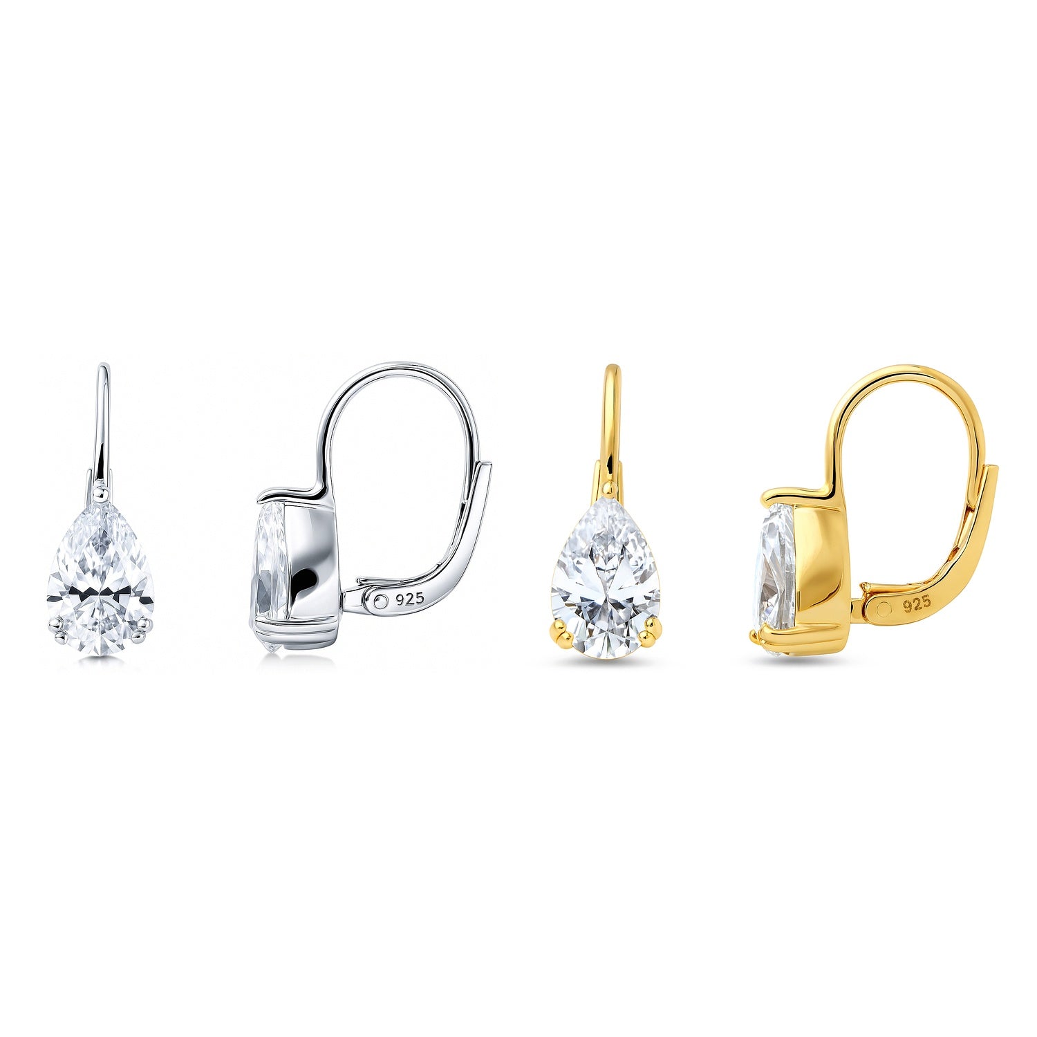 Solitaire CZ Earrings in Gold Flashed Sterling Silver, 2 Pairs
