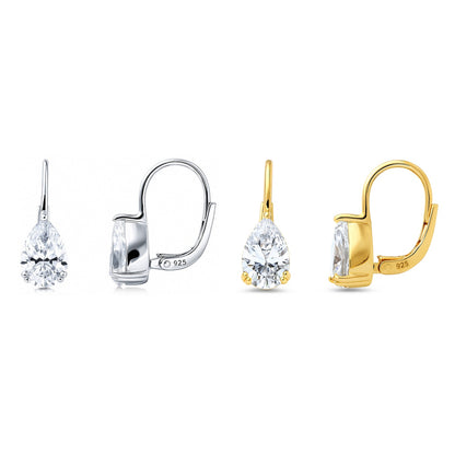 Solitaire CZ Earrings in Gold Flashed Sterling Silver, 2 Pairs