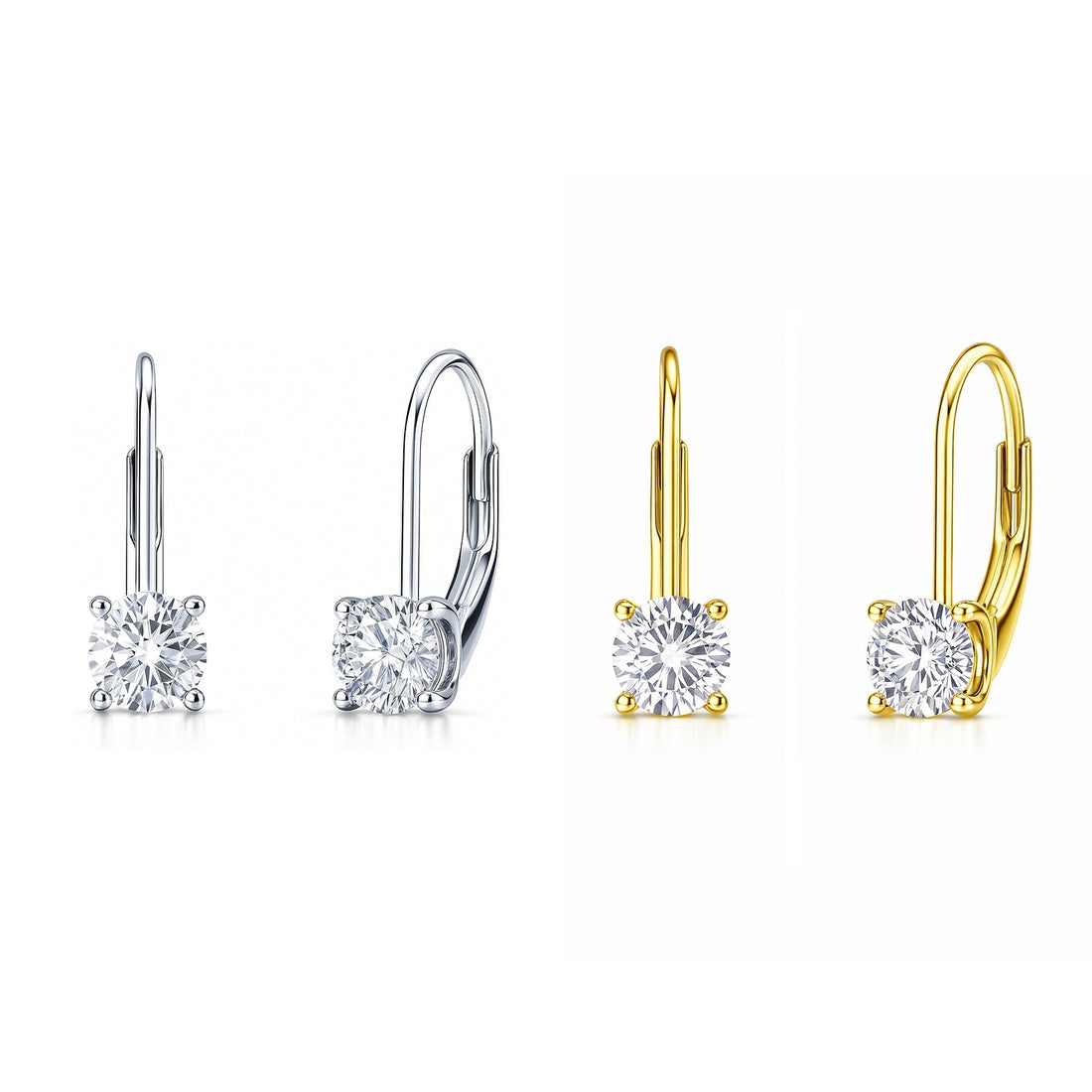 Solitaire CZ Earrings in Gold Flashed Sterling Silver, 2 Pairs