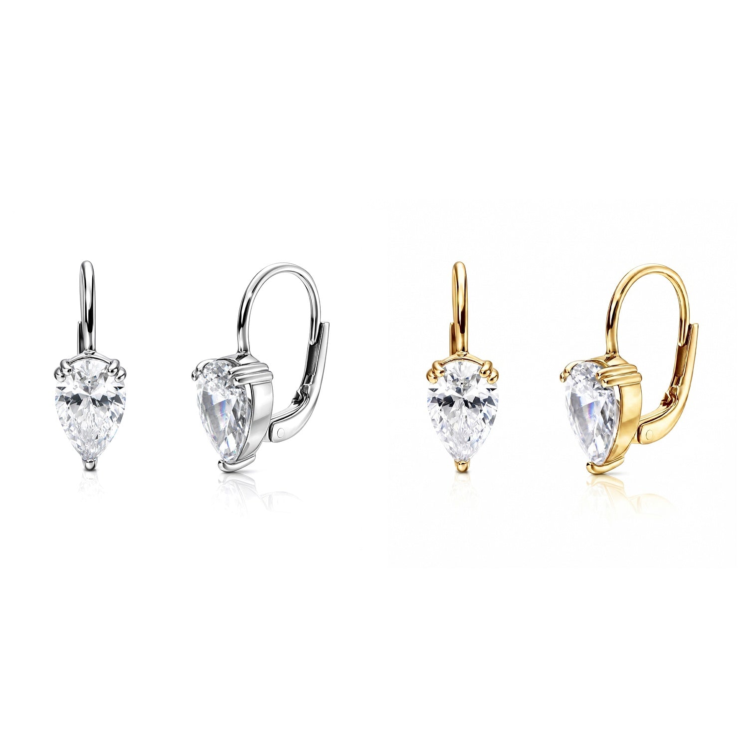 Solitaire CZ Earrings in Gold Flashed Sterling Silver, 2 Pairs, 1 of 8